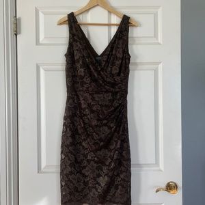Lauren Ralph Lauren Bronze Metallic Lace V-Crossover Evening Dress, Size 12